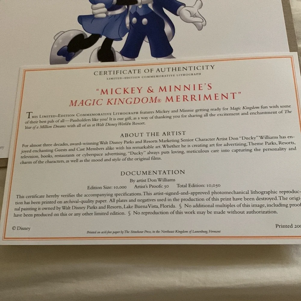 Limited Edition 2008 “Mickey, Minnie, Goofy, Donald and Pluto Lithographs NWOT - Picture 4 of 12
